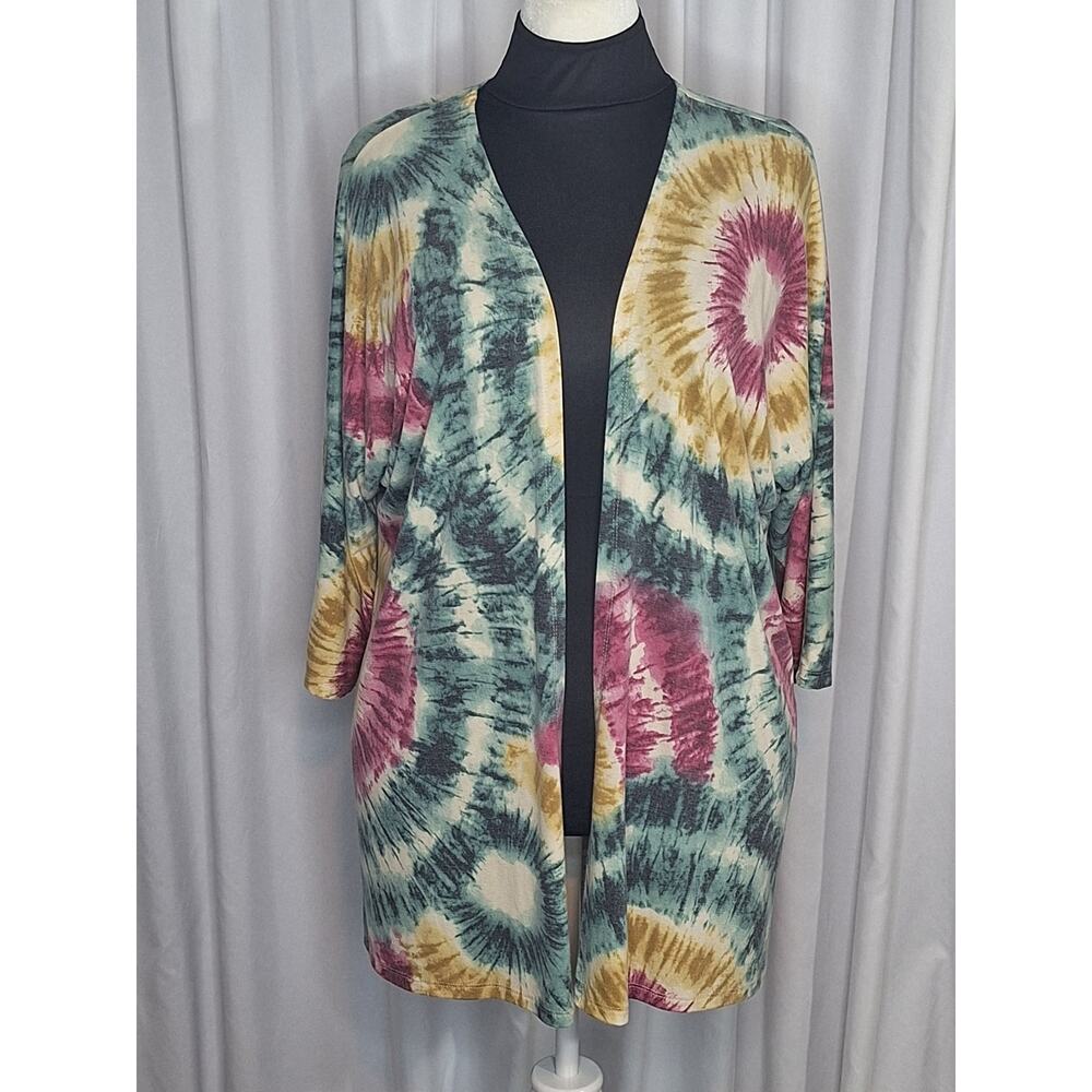Now N Forever Tie Dye Open Front Cardigan Large Boho Duster Lightweight Indie